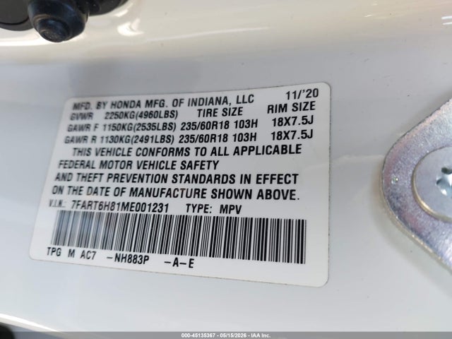 7FART6H81ME001231 Honda Cr-v Hybrid Ex-l