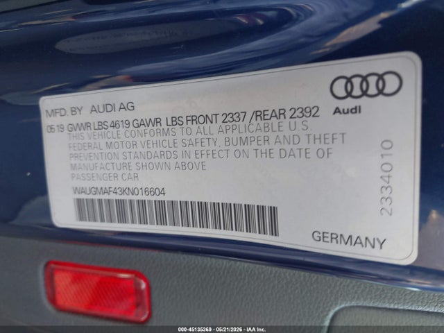 Продаж на аукціоні авто 2019 Audi A4 40 Premium/40 Titanium Premium, vin: WAUGMAF43KN016604, номер лоту: 45135369
