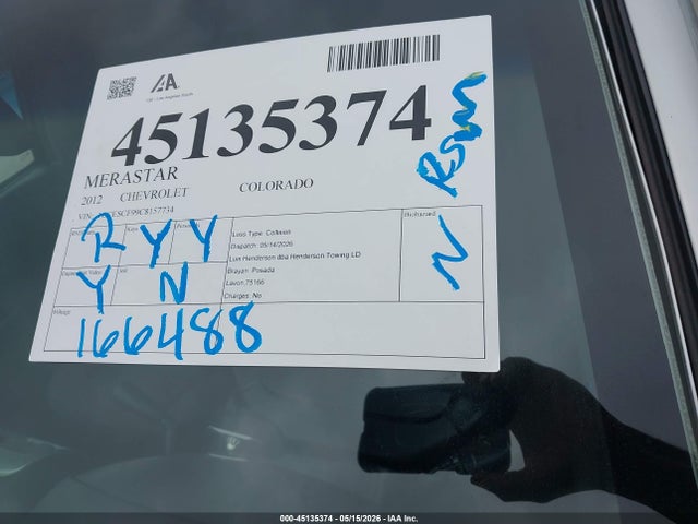 2012 Chevrolet Colorado 1lt მანქანა იყიდება აუქციონზე, vin: 1GCESCF99C8157734, აუქციონის ნომერი: 45135374