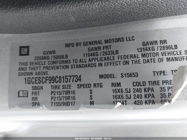 2012 Chevrolet Colorado 1lt მანქანა იყიდება აუქციონზე, vin: 1GCESCF99C8157734, აუქციონის ნომერი: 45135374