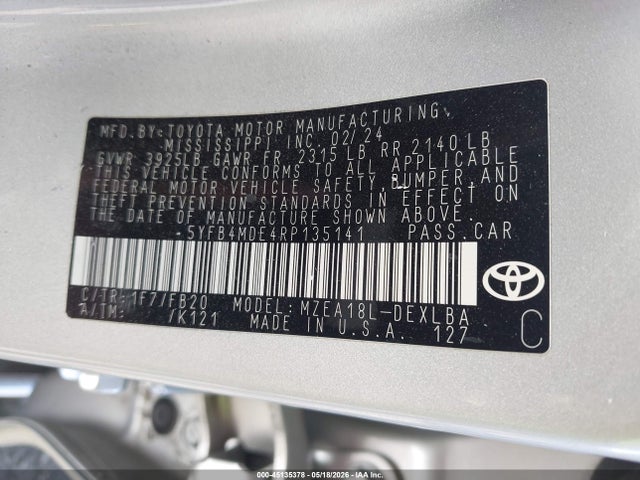Toyota COROLLA LE 2024 5YFB4MDE4RP135141 Image 9