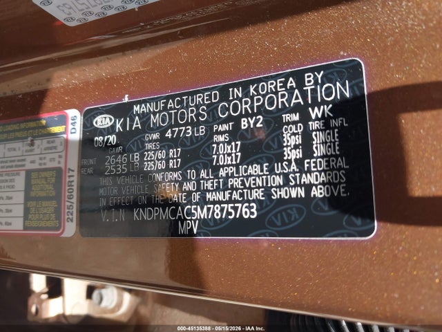 Aukcja sprzedaży 2021 Kia Sportage Lx, vin: KNDPMCAC5M7875763, numer aukcji: 45135388