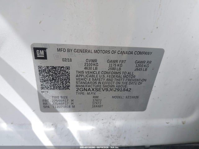 Chevrolet EQUINOX LT 2018 2GNAXSEV9J6291842 Image 9