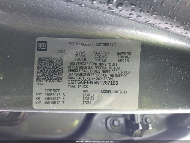 2022 Gmc Canyon 4wd  Long Box At4 - Cloth მანქანა იყიდება აუქციონზე, vin: 1GTG6FEN5N1287180, აუქციონის ნომერი: 45135405
