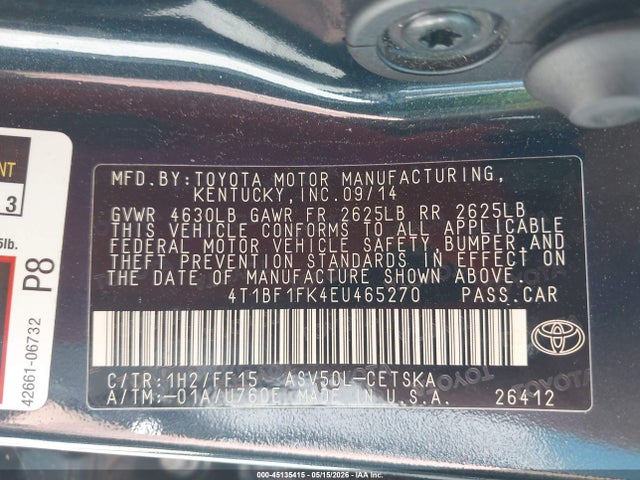 Aukcja sprzedaży 2014 Toyota Camry Se Sport, vin: 4T1BF1FK4EU465270, numer aukcji: 45135415