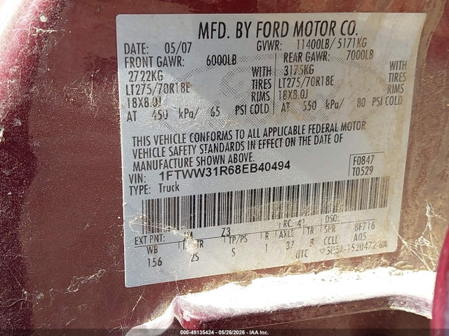 Aukcja sprzedaży 2008 Ford F-350 Fx4/harley-davidson/king Ranch/lariat/xl/xlt, vin: 1FTWW31R68EB40494, numer aukcji: 45135424