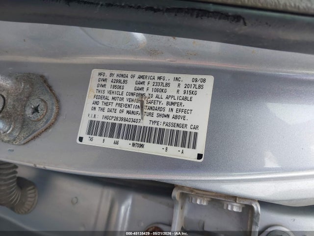 Продажа на аукционе авто 2009 Honda Accord 2.4 Lx, vin: 1HGCP26399A034078, номер лота: 45135429