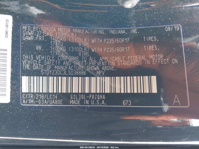 Toyota SIENNA XLE 2020 5TDYZ3DC3LS038886 Image 9