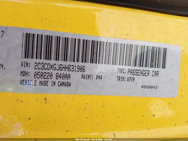 2C3CDXGJ6HH631906 Dodge Charger R/t Scat Pack Rwd