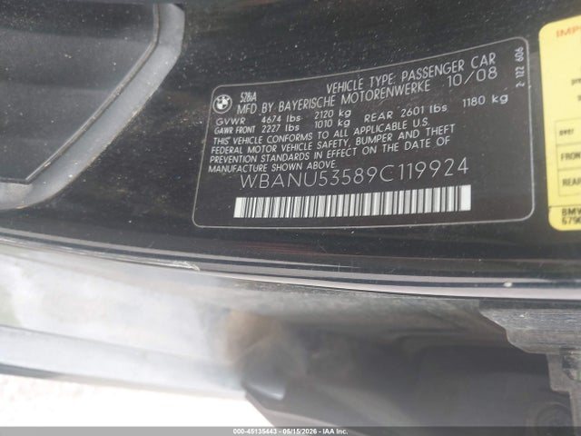 Aukcja sprzedaży 2009 Bmw 528i, vin: WBANU53589C119924, numer aukcji: 45135443
