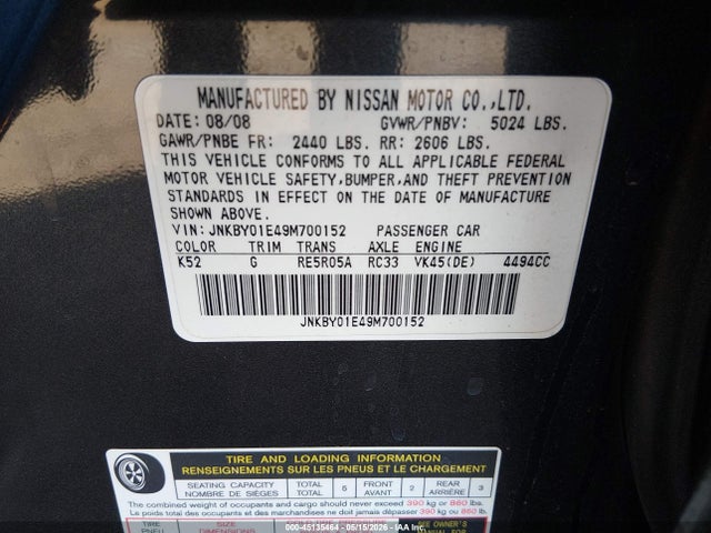 Aukcja sprzedaży 2009 Infiniti M45, vin: JNKBY01E49M700152, numer aukcji: 45135464