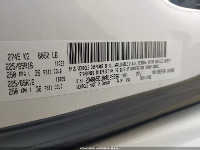 2010 Dodge Grand Caravan Sxt მანქანა იყიდება აუქციონზე, vin: 2D4RN5D18AR125296, აუქციონის ნომერი: 45135474