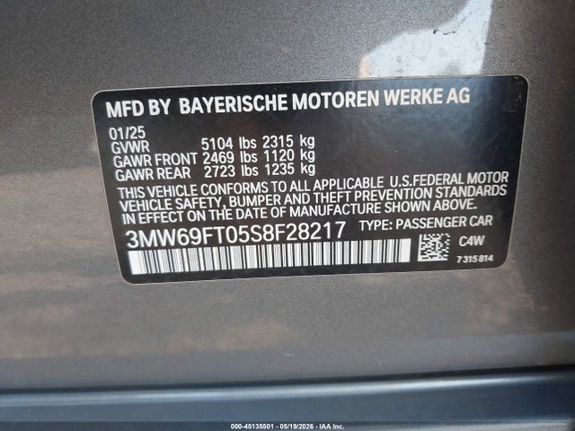 Aukcja sprzedaży 2025 Bmw M340i Xdrive, vin: 3MW69FT05S8F28217, numer aukcji: 45135501