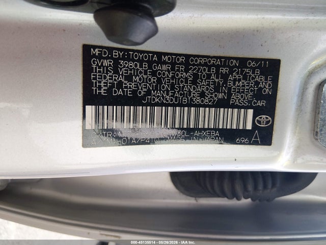 Продажа на аукционе авто 2011 Toyota Prius Two, vin: JTDKN3DU1B1380827, номер лота: 45135514
