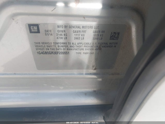 45135526 :رقم المزاد ، 1G4GB5GR3EF209551 vin ، 2014 Buick Lacrosse Leather Group مزاد بيع