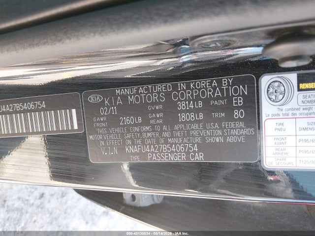 Продажа на аукционе авто 2011 Kia Forte Ex, vin: KNAFU4A27B5406754, номер лота: 45135534