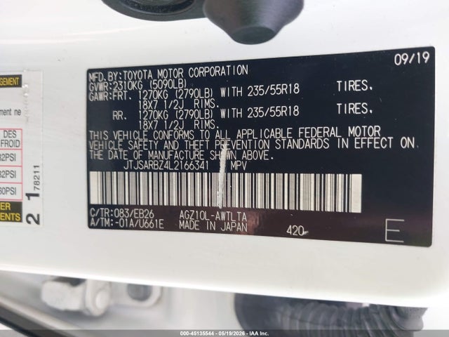 45135544 :رقم المزاد ، JTJSARBZ4L2166341 vin ، 2020 Lexus Nx 300 F Sport مزاد بيع