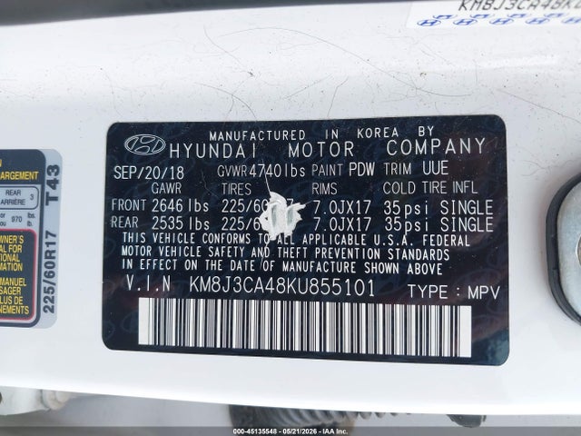 Hyundai Tucson Value 2019 KM8J3CA48KU855101 Image 9