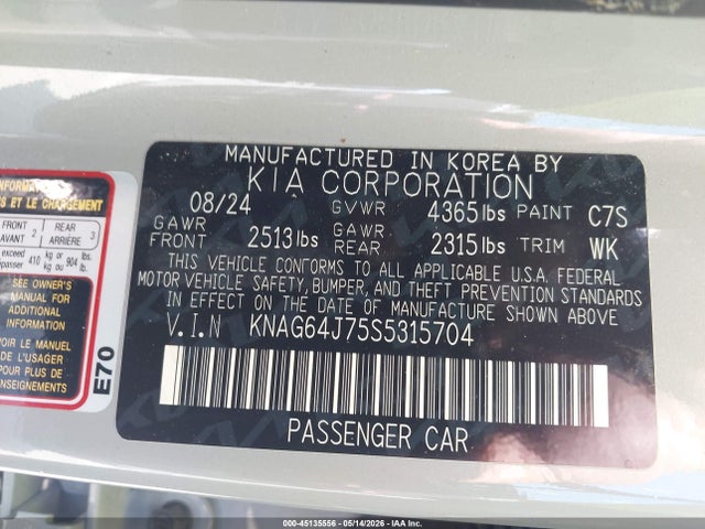 KNAG64J75S5315704 KIA K5 Gt-line