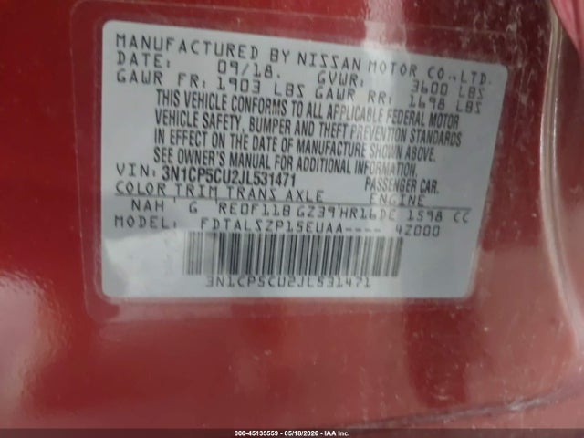 Nissan KICKS SV 2018 3N1CP5CU2JL531471 Image 9