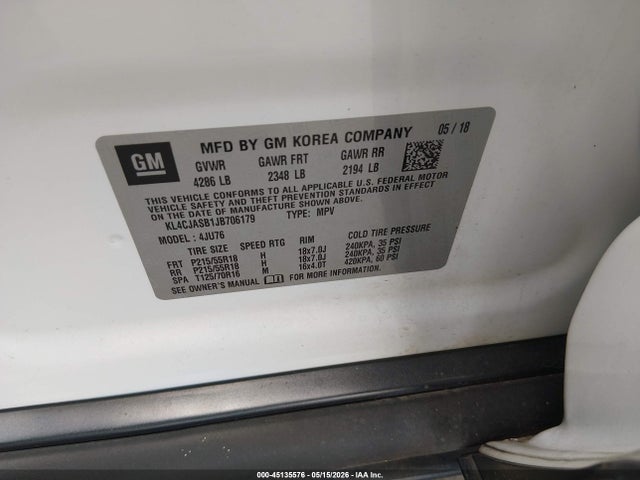 Продаж на аукціоні авто 2018 Buick Encore Preferred, vin: KL4CJASB1JB706179, номер лоту: 45135576
