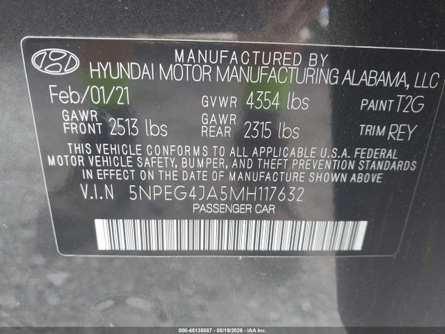 5NPEG4JA5MH117632 Hyundai SONATA SE