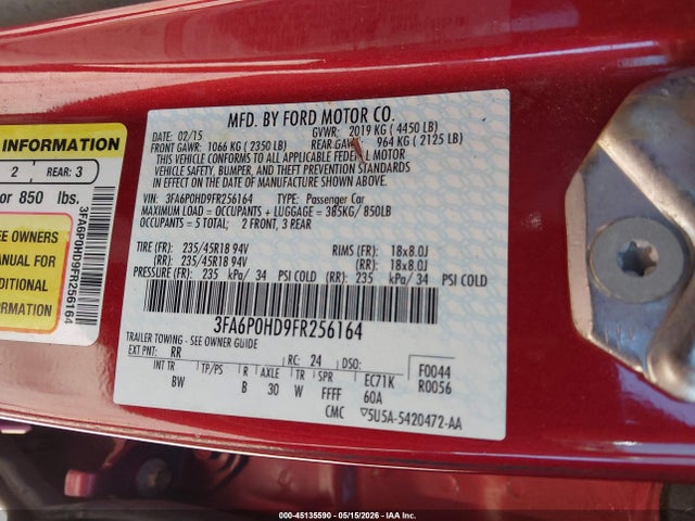 Aukcja sprzedaży 2015 Ford Fusion Se, vin: 3FA6P0HD9FR256164, numer aukcji: 45135590