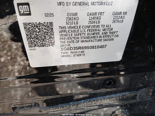 45135600 :رقم المزاد ، 1G6D35R69S0810407 vin ، 2025 Cadillac Ct5-v V-series Blackwing Rwd مزاد بيع
