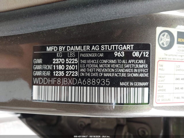 Aukcja sprzedaży 2013 Mercedes-benz E 350 4matic, vin: WDDHF8JBXDA688935, numer aukcji: 45135637