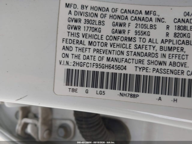 Honda Civic Touring 2016 2HGFC1F95GH645604 Image 9