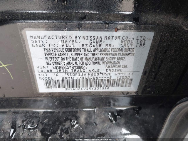 3N1AB8CV1RY309518 Nissan Sentra Sv Xtronic Cvt