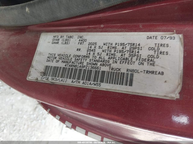 Aukcja sprzedaży 1993 Toyota Pickup 1/2 Ton Short Whlbase Stb, vin: 4TARN81A9PZ136661, numer aukcji: 45135706