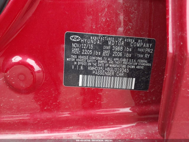 45135709 :رقم المزاد ، KMHD35LH8GU319345 vin ، 2016 Hyundai Elantra Gt مزاد بيع