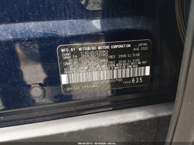 Aukcja sprzedaży 2023 Mitsubishi Outlander Sel 2.5 2wd/sel Black Edition 2wd, vin: JA4J3VA85PZ007085, numer aukcji: 45135713