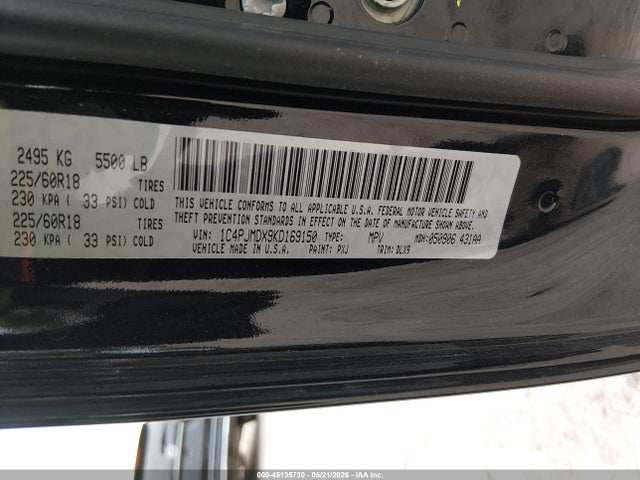Aukcja sprzedaży 2019 Jeep Cherokee Limited 4x4, vin: 1C4PJMDX9KD169150, numer aukcji: 45135730