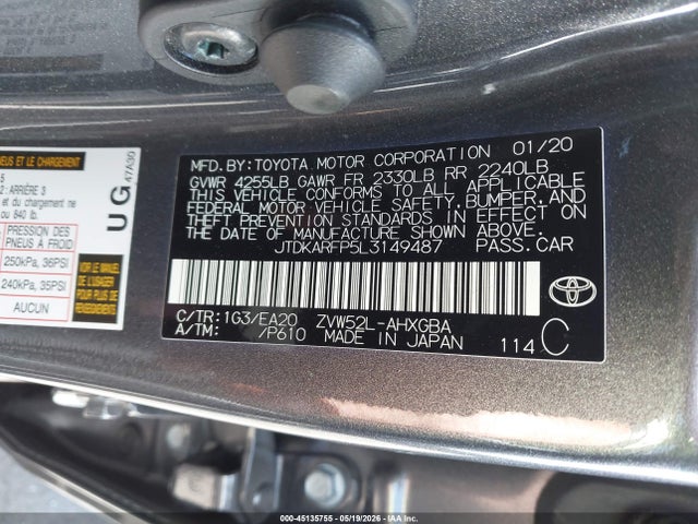 Продаж на аукціоні авто 2020 Toyota Prius Prime Xle, vin: JTDKARFP5L3149487, номер лоту: 45135755