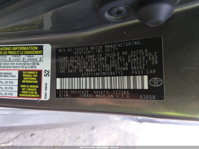 4T1T11AK2MU586713 Toyota CAMRY SE
