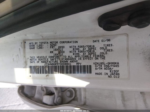 1996 Toyota 4runner Sr5 მანქანა იყიდება აუქციონზე, vin: JT3HN86R5T0008841, აუქციონის ნომერი: 45135773