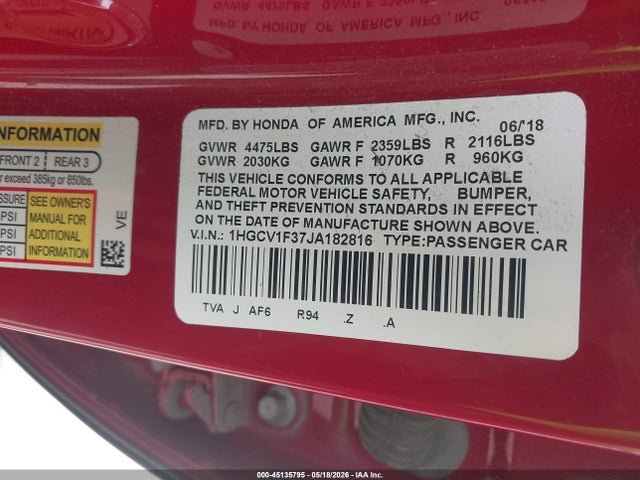 1HGCV1F37JA182816 Honda Accord Sport