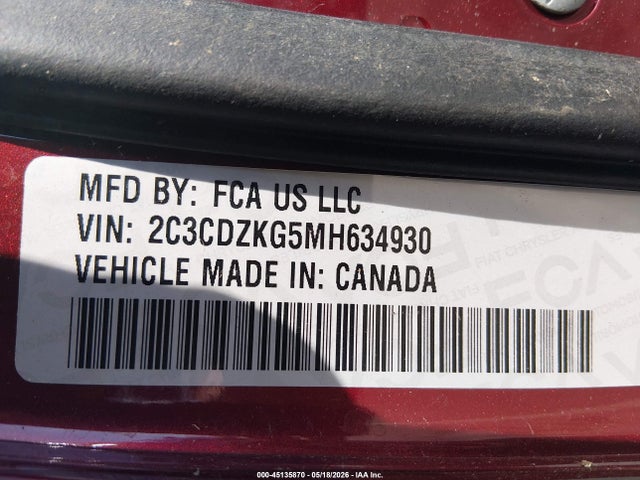 Продажа на аукционе авто 2021 Dodge Challenger Gt Awd, vin: 2C3CDZKG5MH634930, номер лота: 45135870