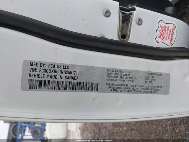 2022 Dodge Charger Sxt Rwd მანქანა იყიდება აუქციონზე, vin: 2C3CDXBG1NH255171, აუქციონის ნომერი: 45135883