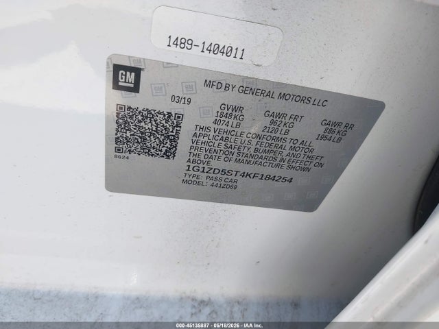 Продаж на аукціоні авто 2019 Chevrolet Malibu Lt, vin: 1G1ZD5ST4KF184254, номер лоту: 45135887
