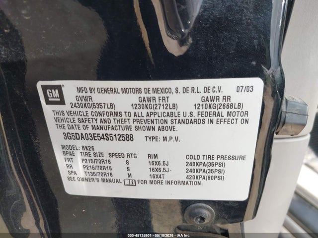 Продажа на аукционе авто 2004 Buick Rendezvous Cx, vin: 3G5DA03E54S512588, номер лота: 45135901