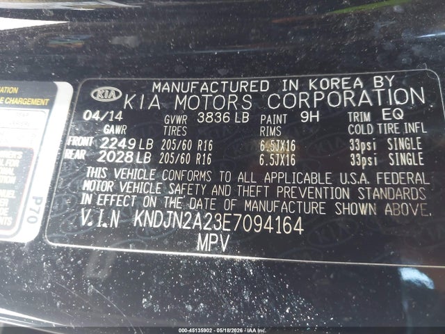 2014 Kia Soul მანქანა იყიდება აუქციონზე, vin: KNDJN2A23E7094164, აუქციონის ნომერი: 45135902