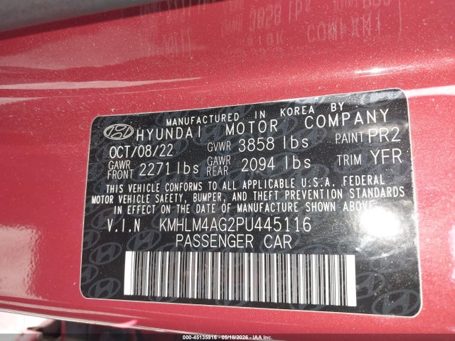 Продажа на аукционе авто 2023 Hyundai Elantra Sel, vin: KMHLM4AG2PU445116, номер лота: 45135916