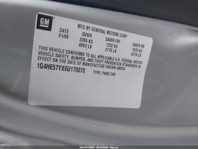 Aukcja sprzedaży 2006 Buick Lucerne Cxs, vin: 1G4HE57YX6U170070, numer aukcji: 45135930