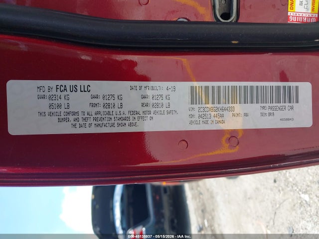 2019 Dodge Charger Sxt Rwd მანქანა იყიდება აუქციონზე, vin: 2C3CDXBG2KH644333, აუქციონის ნომერი: 45135937