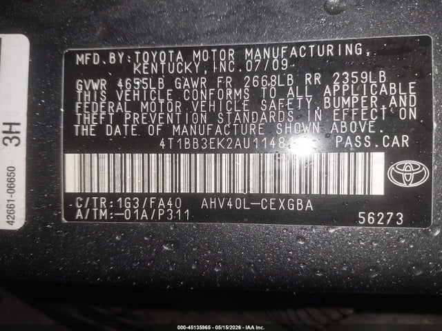 Aukcja sprzedaży 2010 Toyota Camry Hybrid, vin: 4T1BB3EK2AU114814, numer aukcji: 45135965