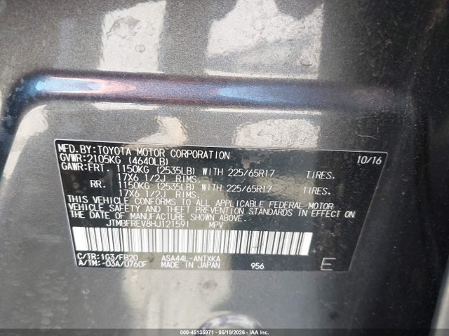 Продажа на аукционе авто 2017 Toyota Rav4 Le, vin: JTMBFREV8HJ121591, номер лота: 45135971