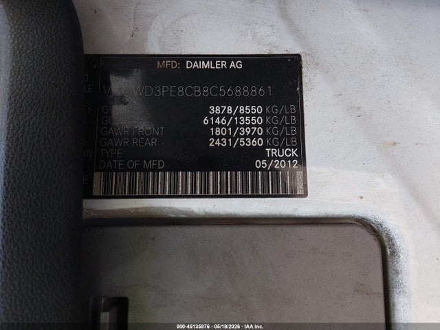 45135976 :رقم المزاد ، WD3PE8CB8C5688861 vin ، 2012 Mercedes-benz Sprinter 2500 High Roof مزاد بيع